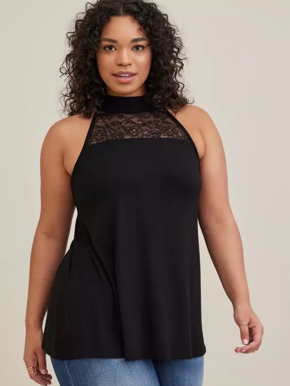 Torrid Lace Yoke Black Halter Super Soft NWT